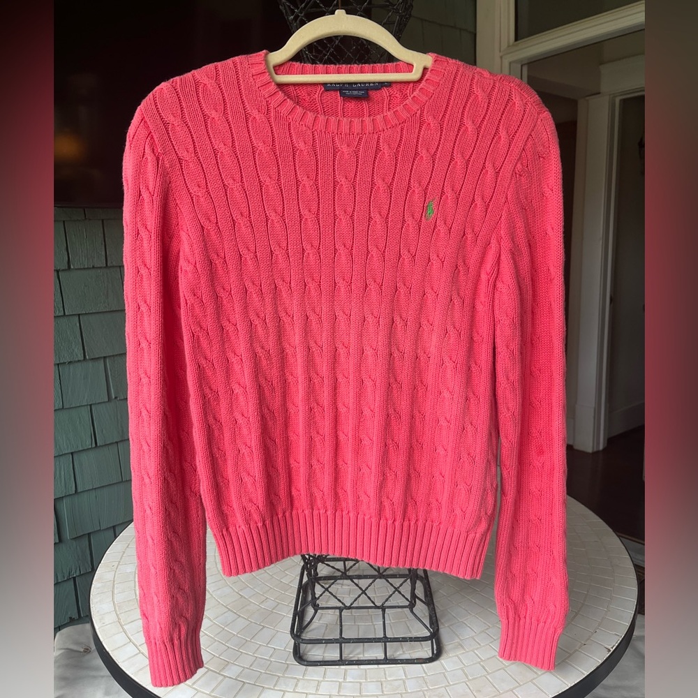 Ralph Lauren Women’s Large Cotten cable crewneck sweater Great condition